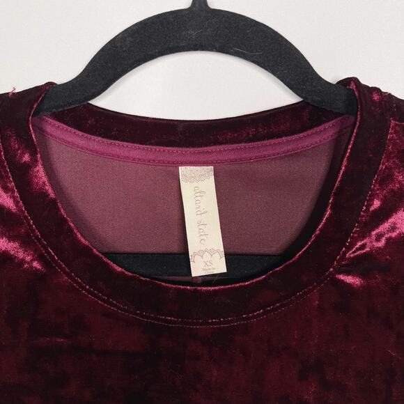 Altar'd State XSmall XS Burgundy Red Crushed Velvet Ruffle Short Sleeve Top Crew - Picture 6 of 8
